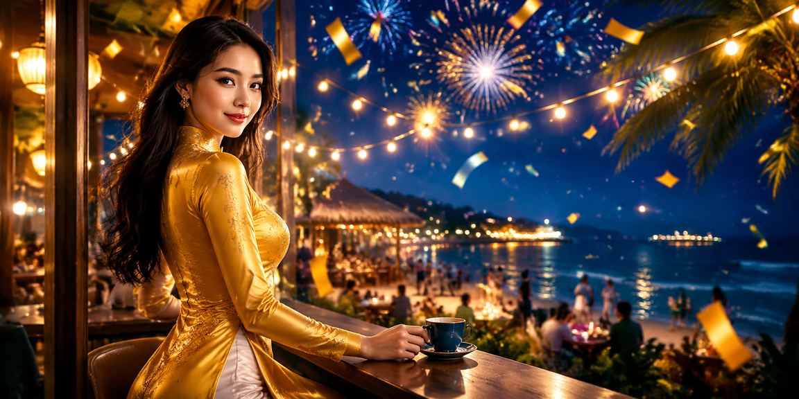 Khung cảnh casino sang trọng tại Phú Quốc với người mặc áo dài truyền thống Việt Nam