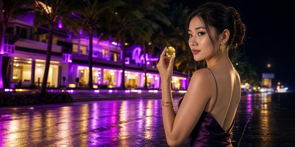 Màn hình đặt cược thể thao với ánh đèn neon tại Phú Quốc về đêm